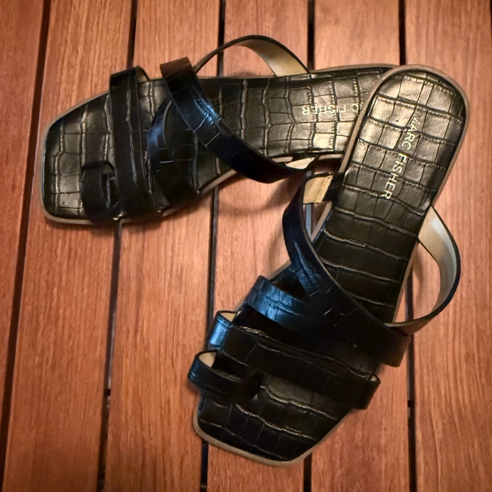 Marc Fisher Black Croc-Embossed Slide Sandals - 6.5M